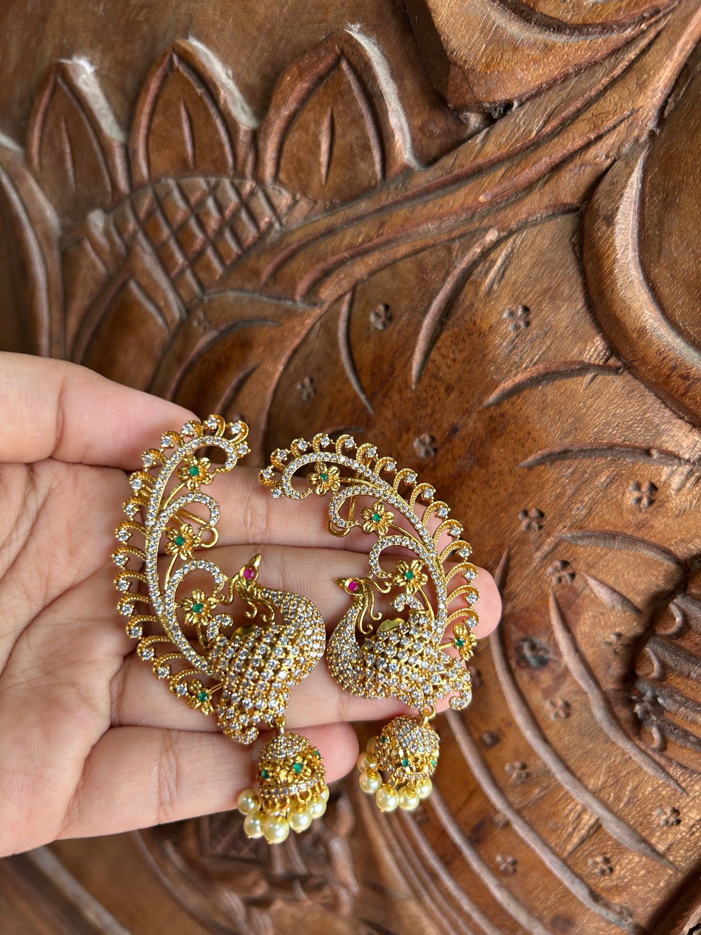 Peacock cuff earrings