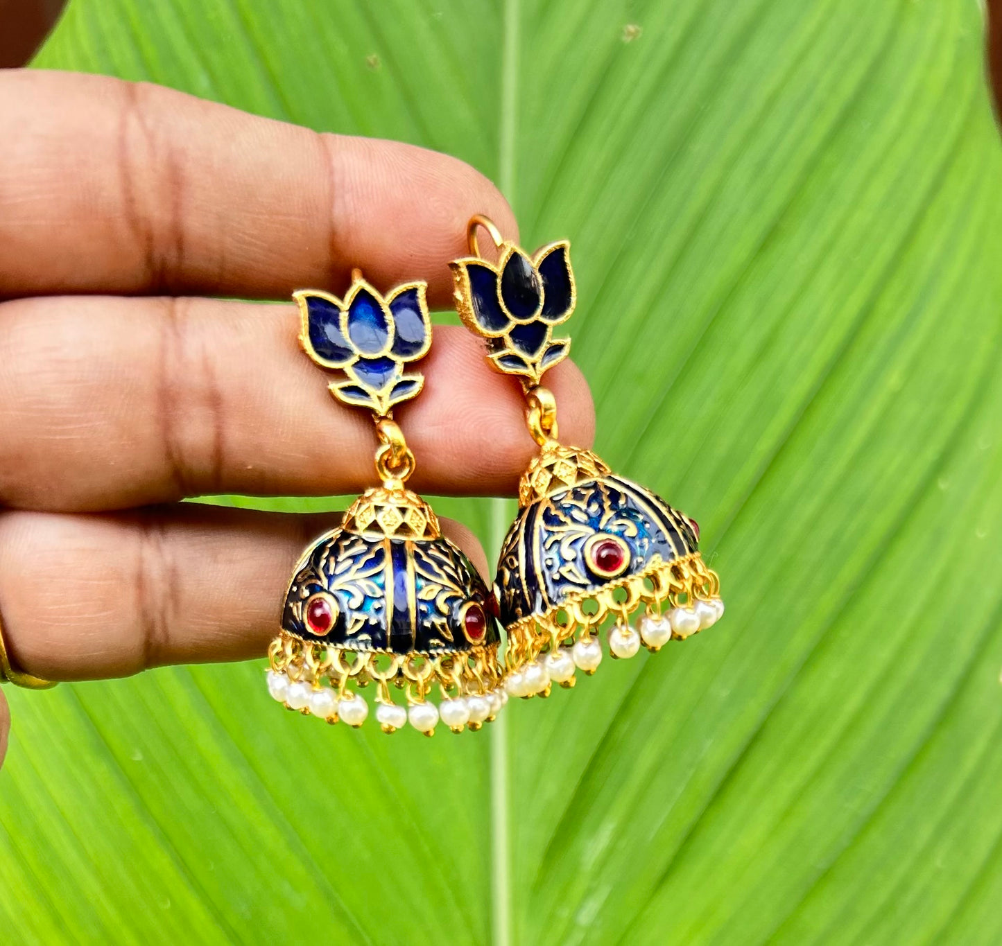 Meenakari lotus jhumka