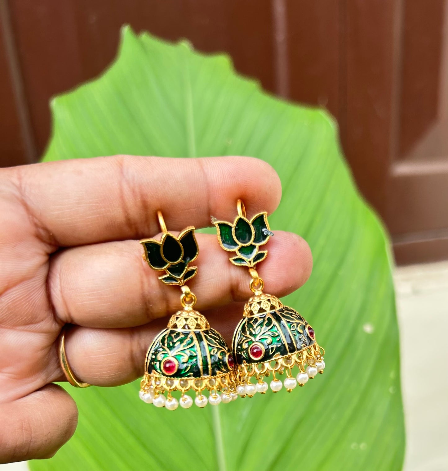 Meenakari lotus jhumka