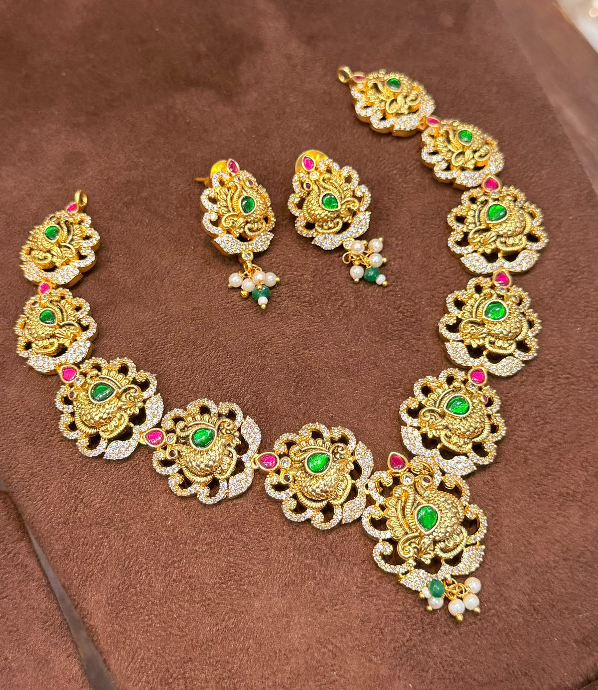 Embossed peacock designer necklace