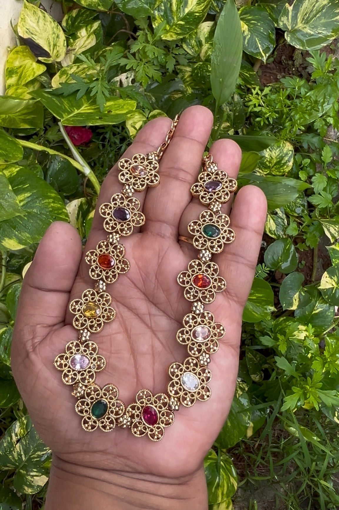 gem stone antique choker