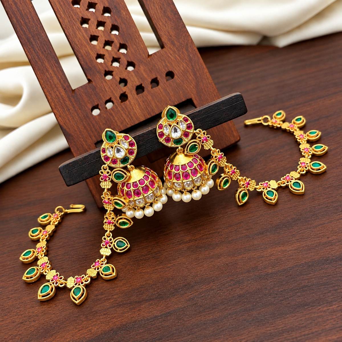Palakka ear chain with jhumka