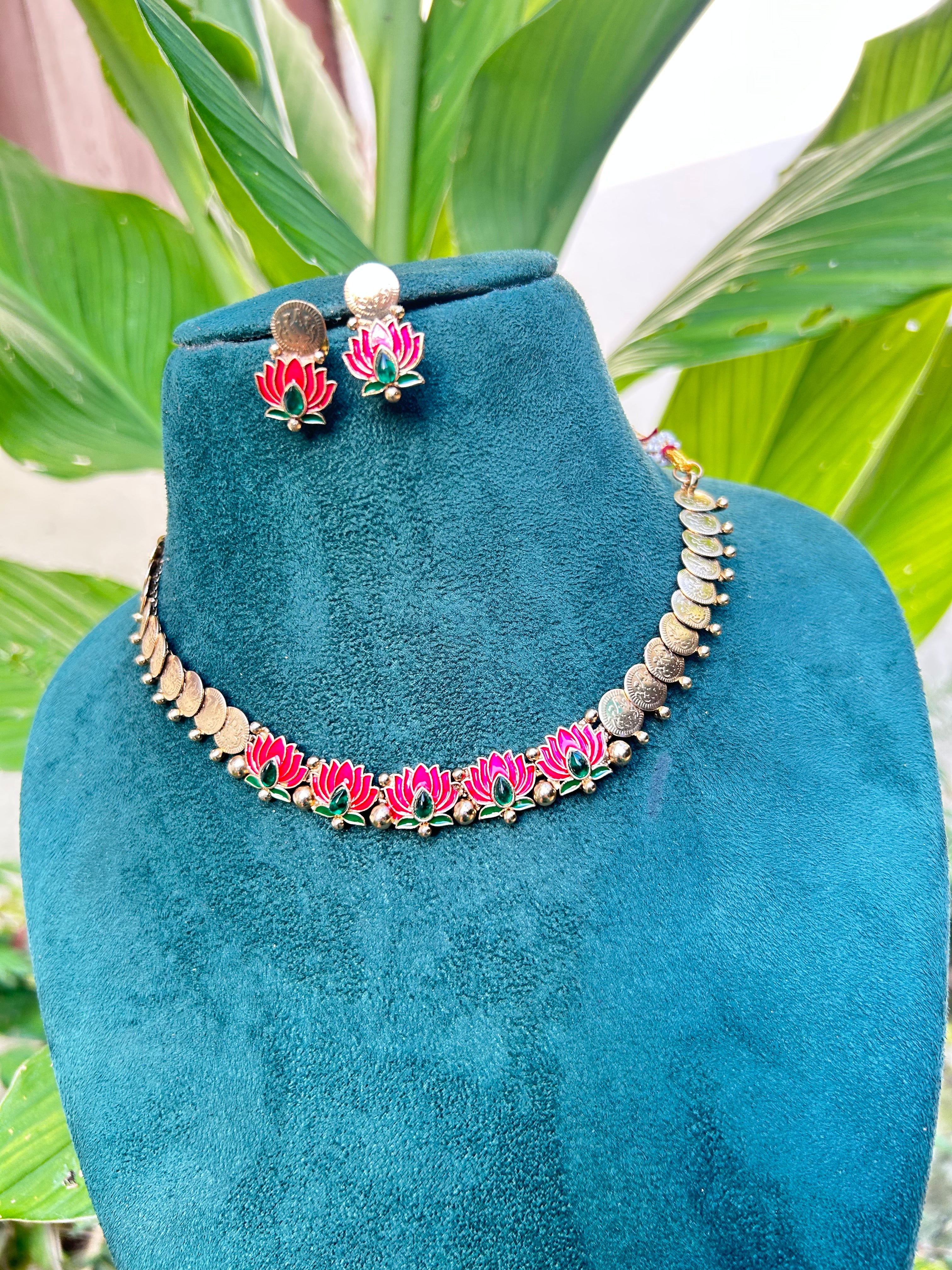 Cluster lotus coin necklace