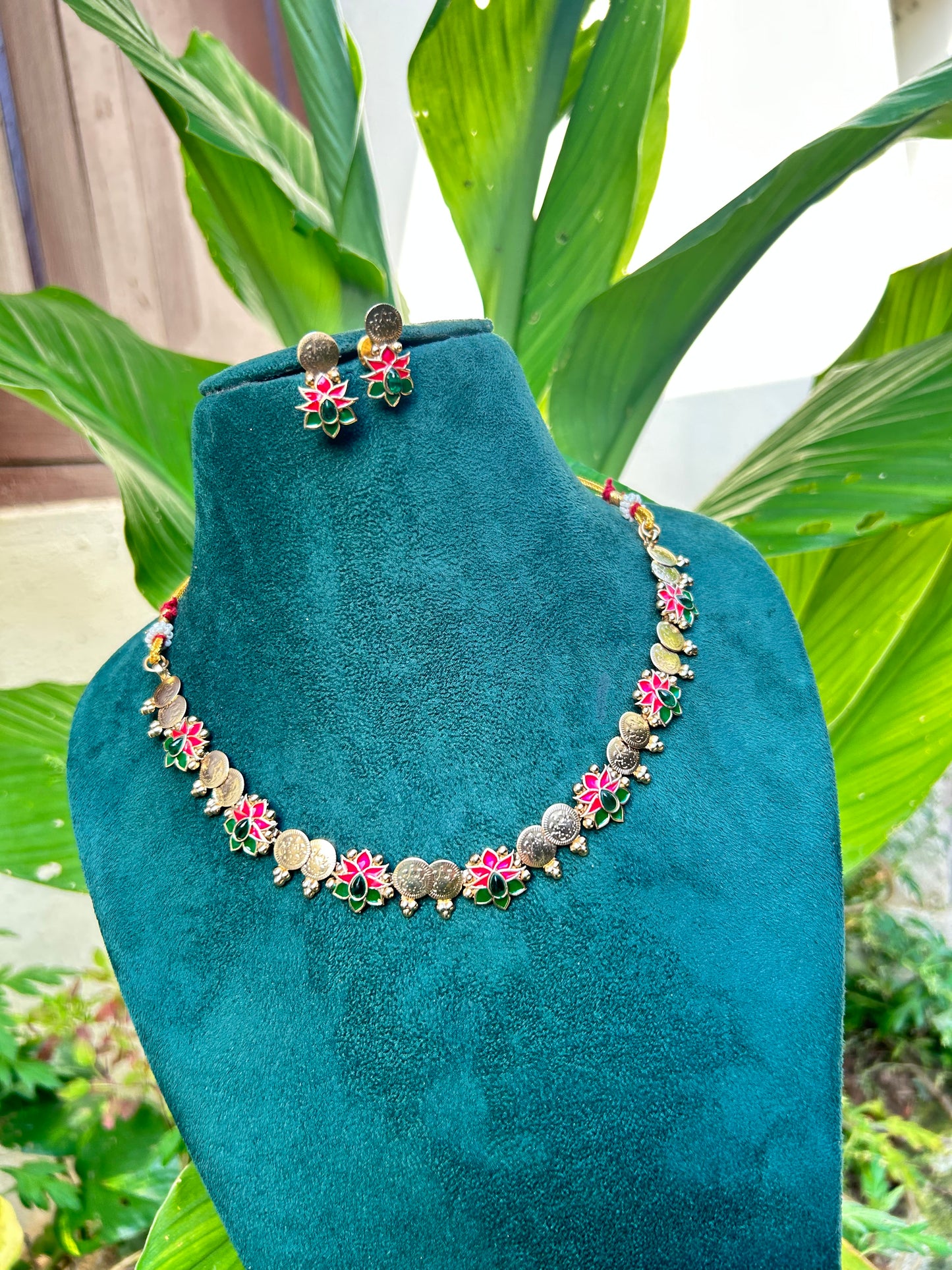 Cluster lotus coin necklace