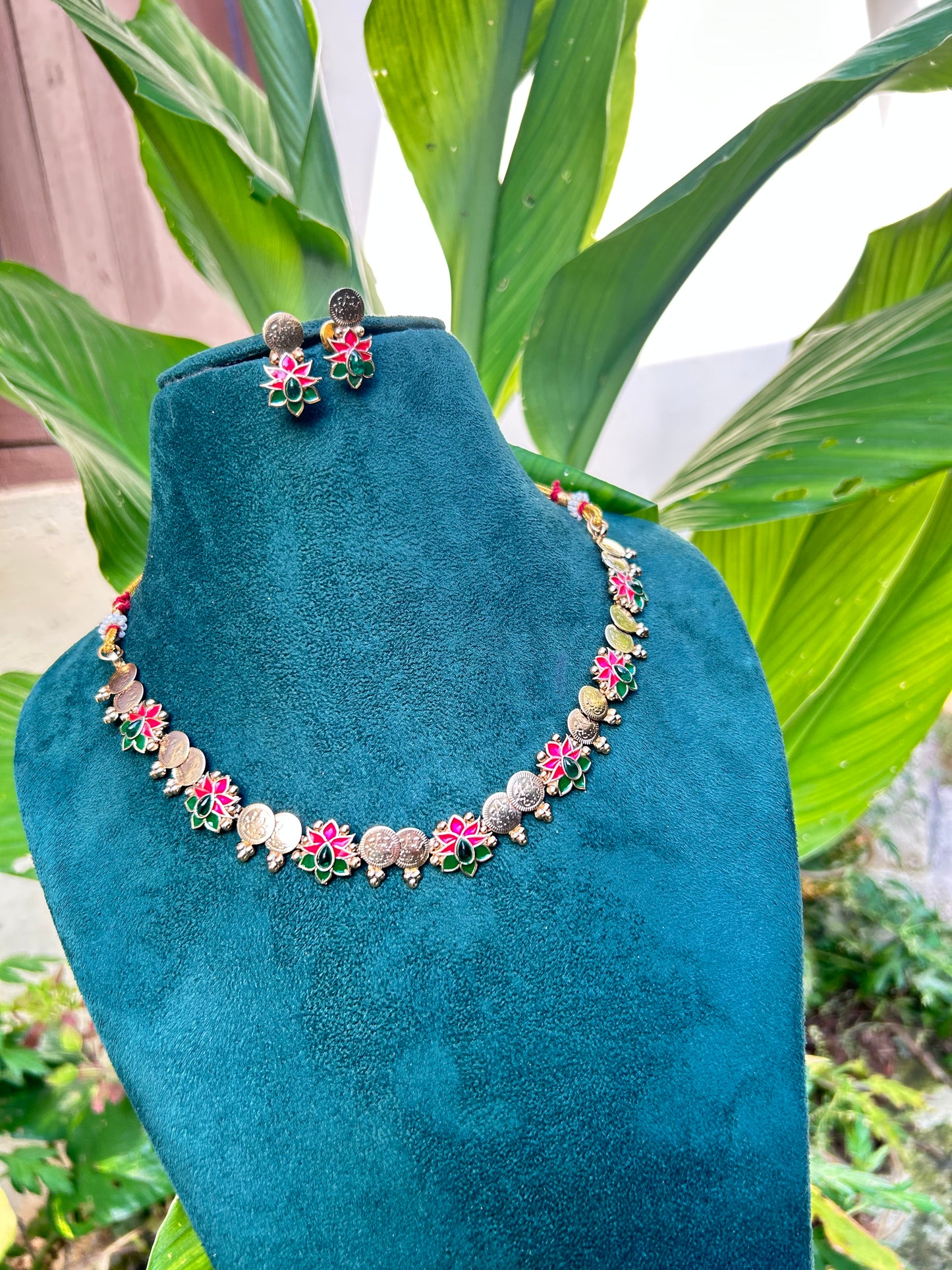 Cluster lotus coin necklace