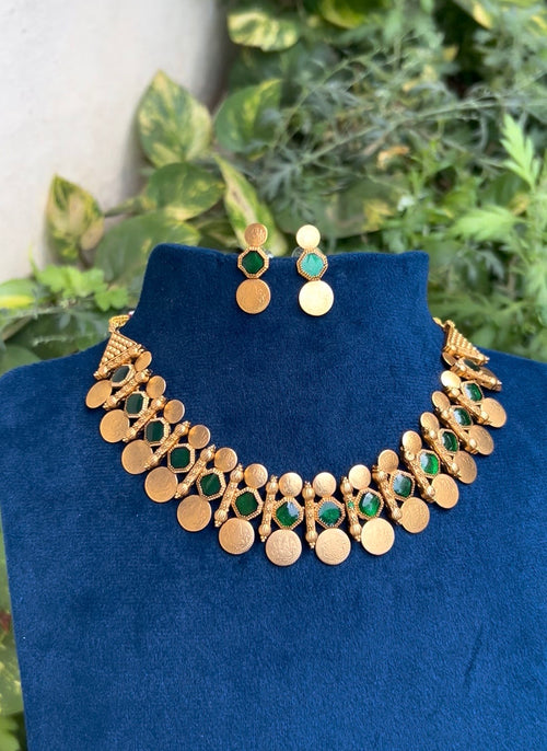 2 layer stone coin necklace