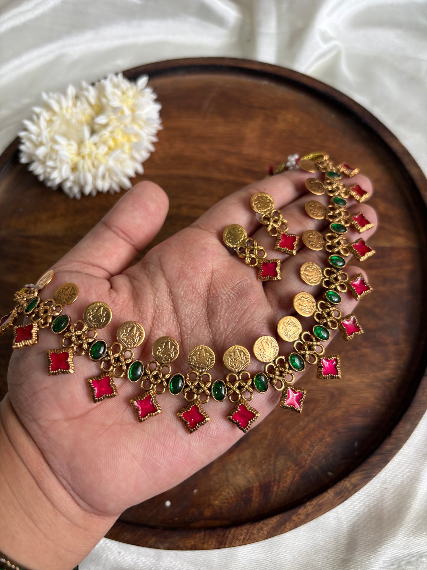 Enamel coin necklace