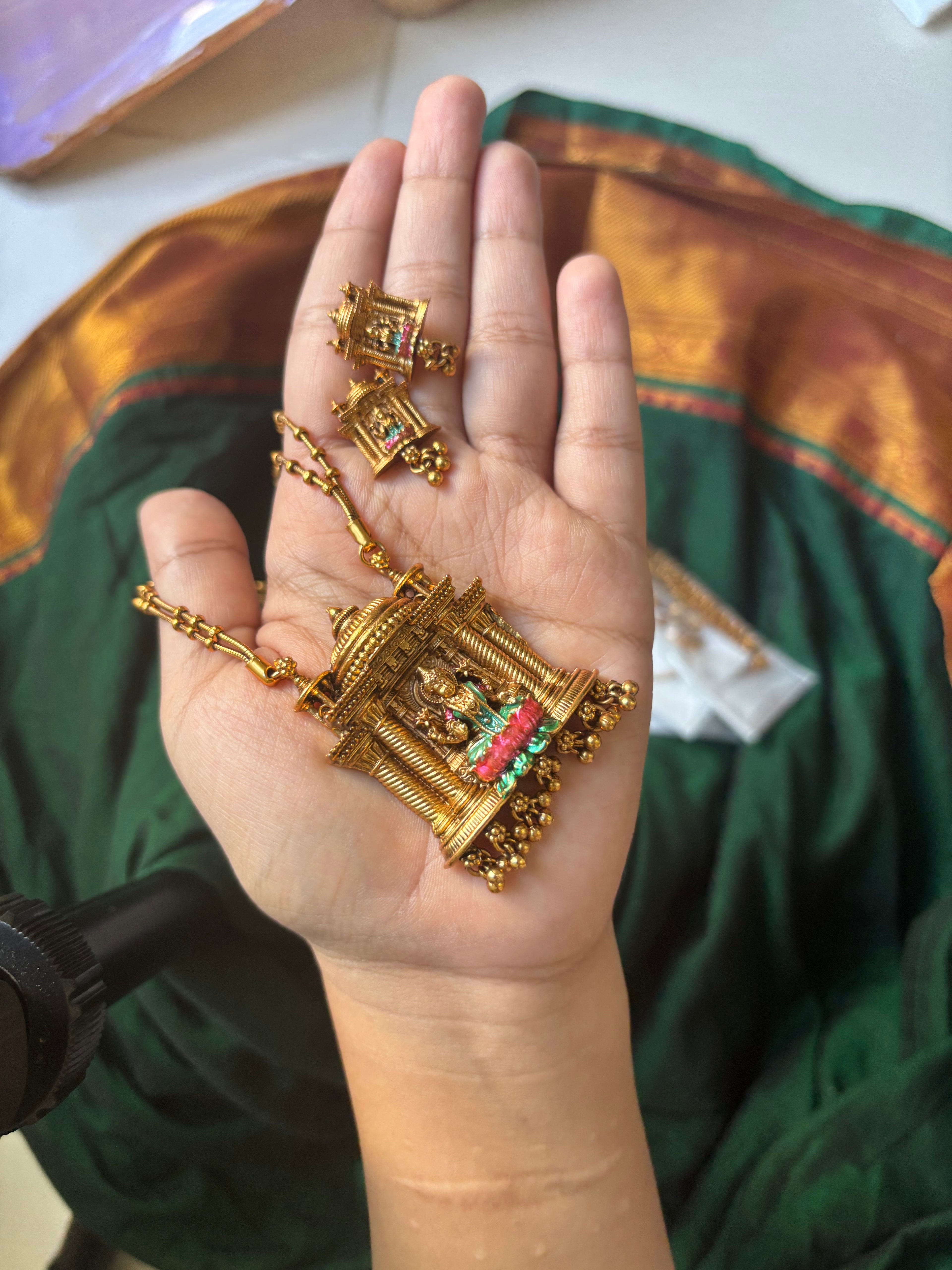 Hand painted Devi set with seed chain