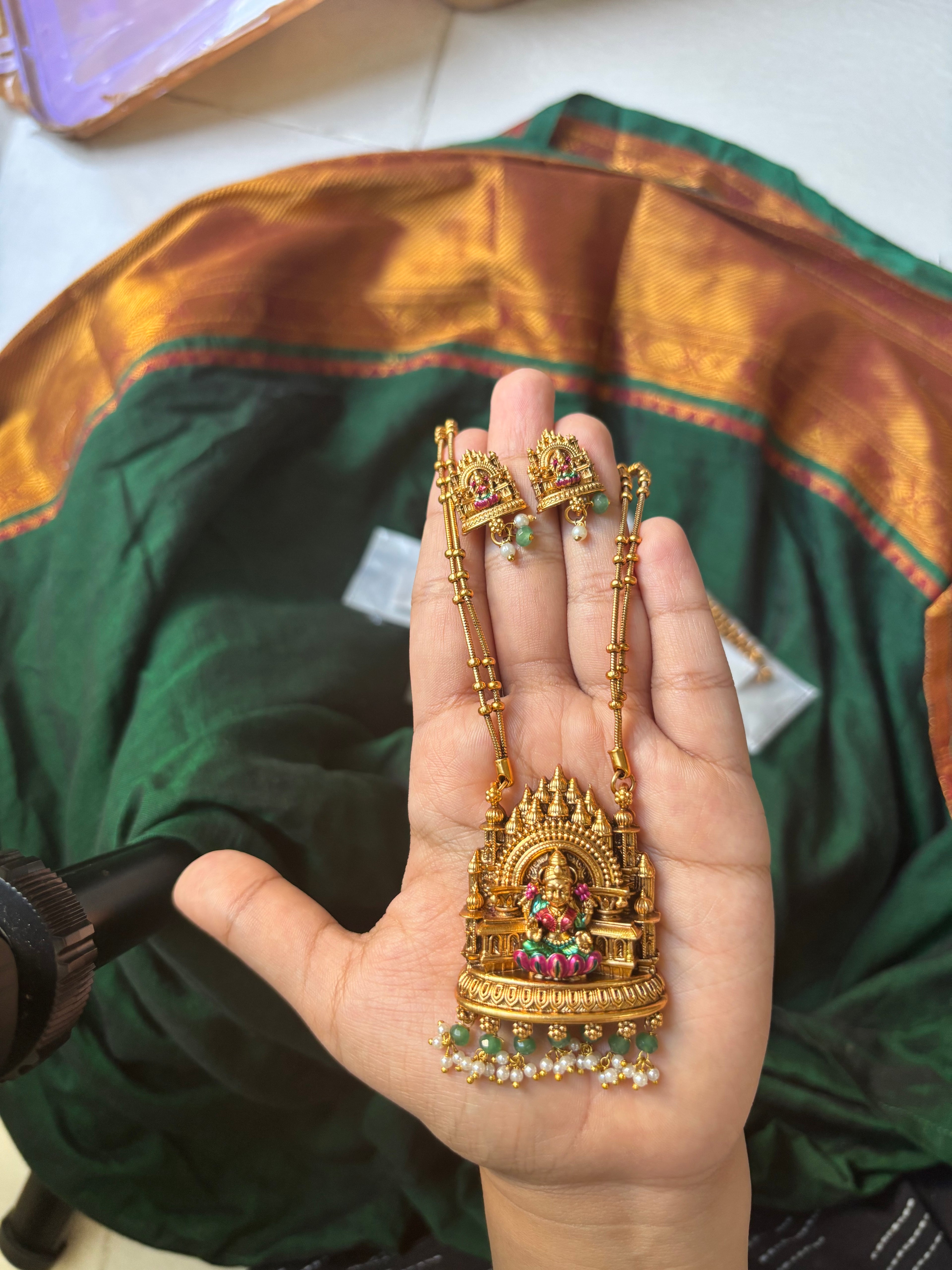 Hand painted Devi set with seed chain