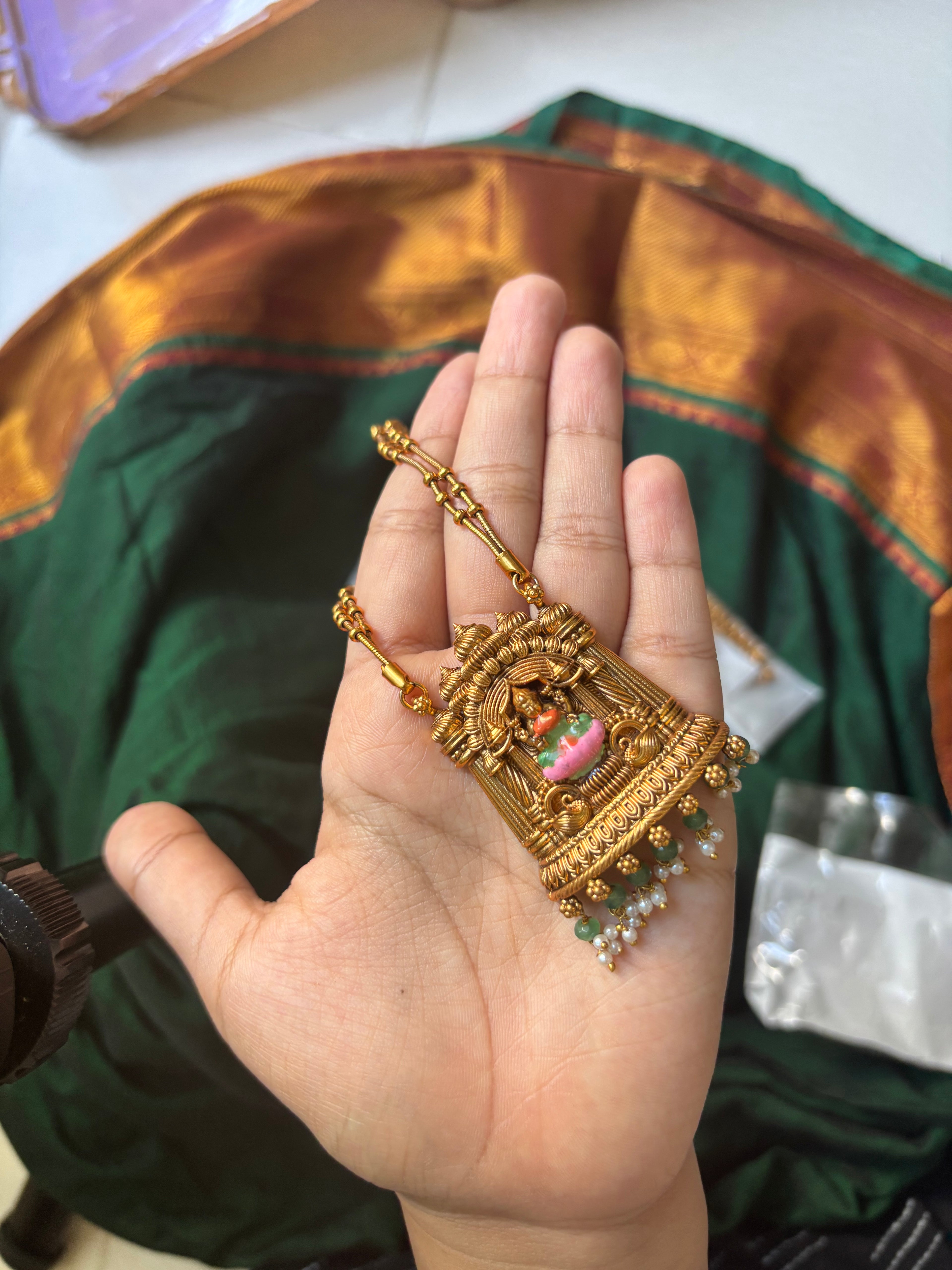 Hand painted Devi set with seed chain