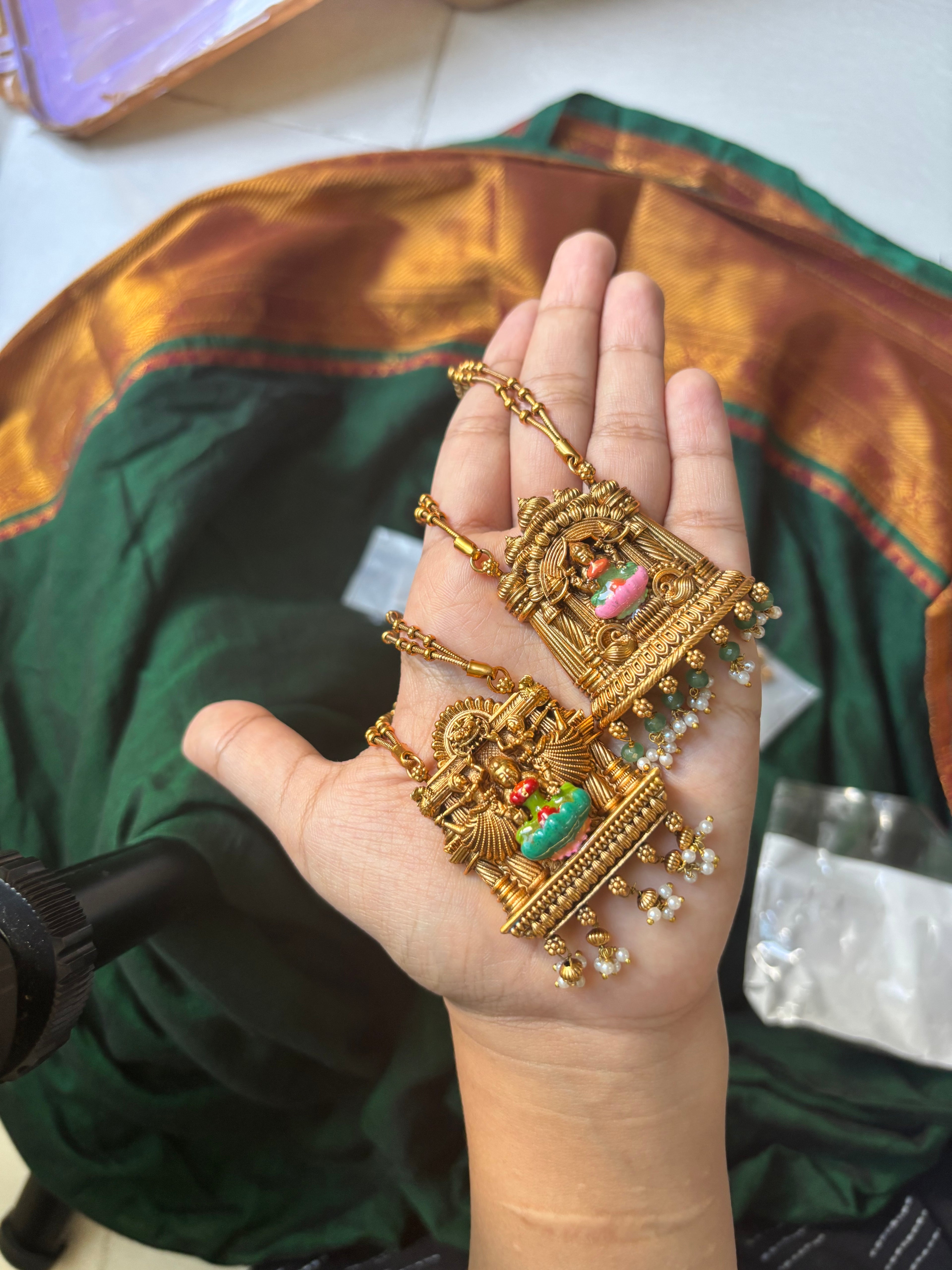 Hand painted Devi set with seed chain
