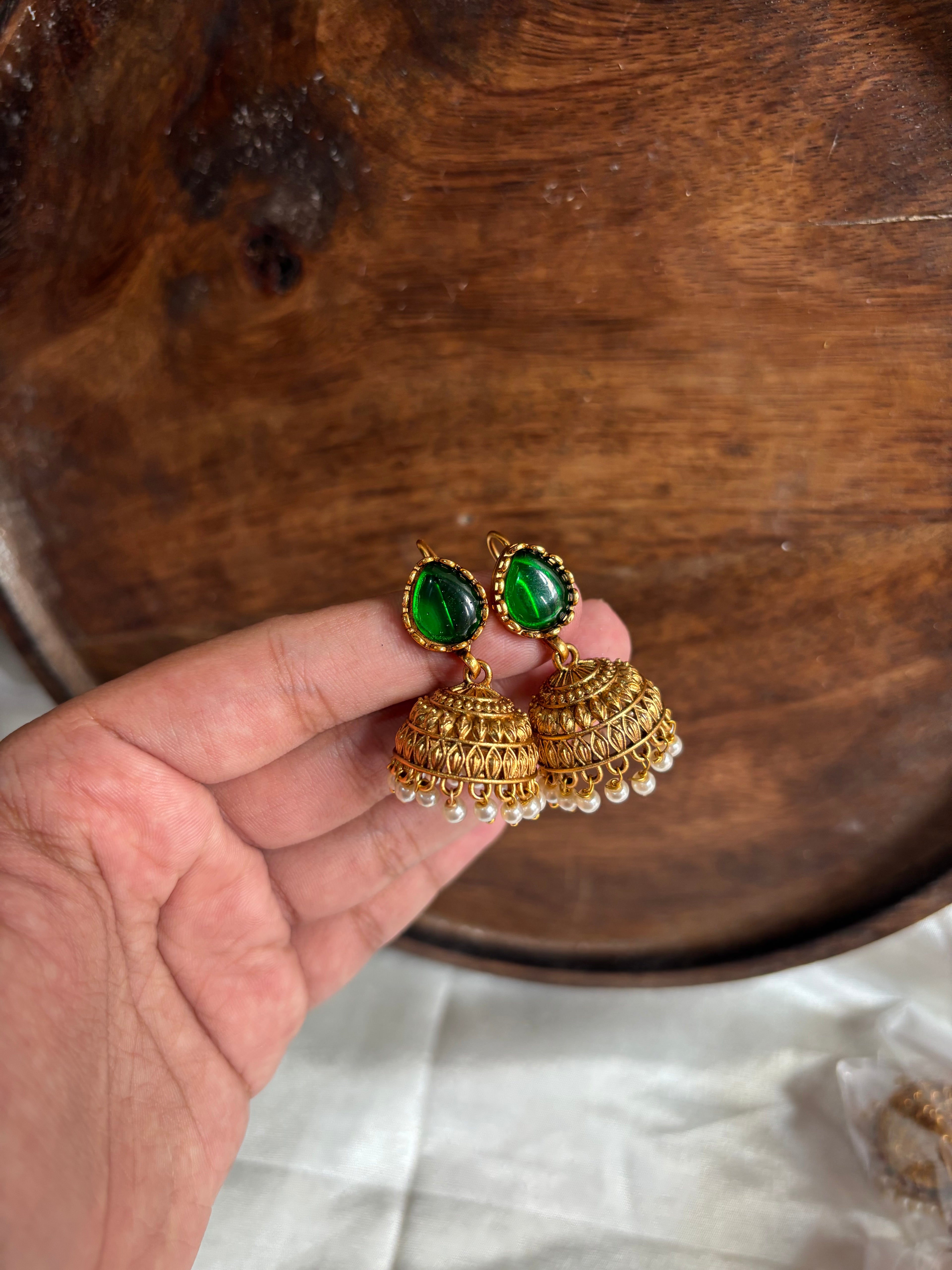 Stone hoop jhumkas