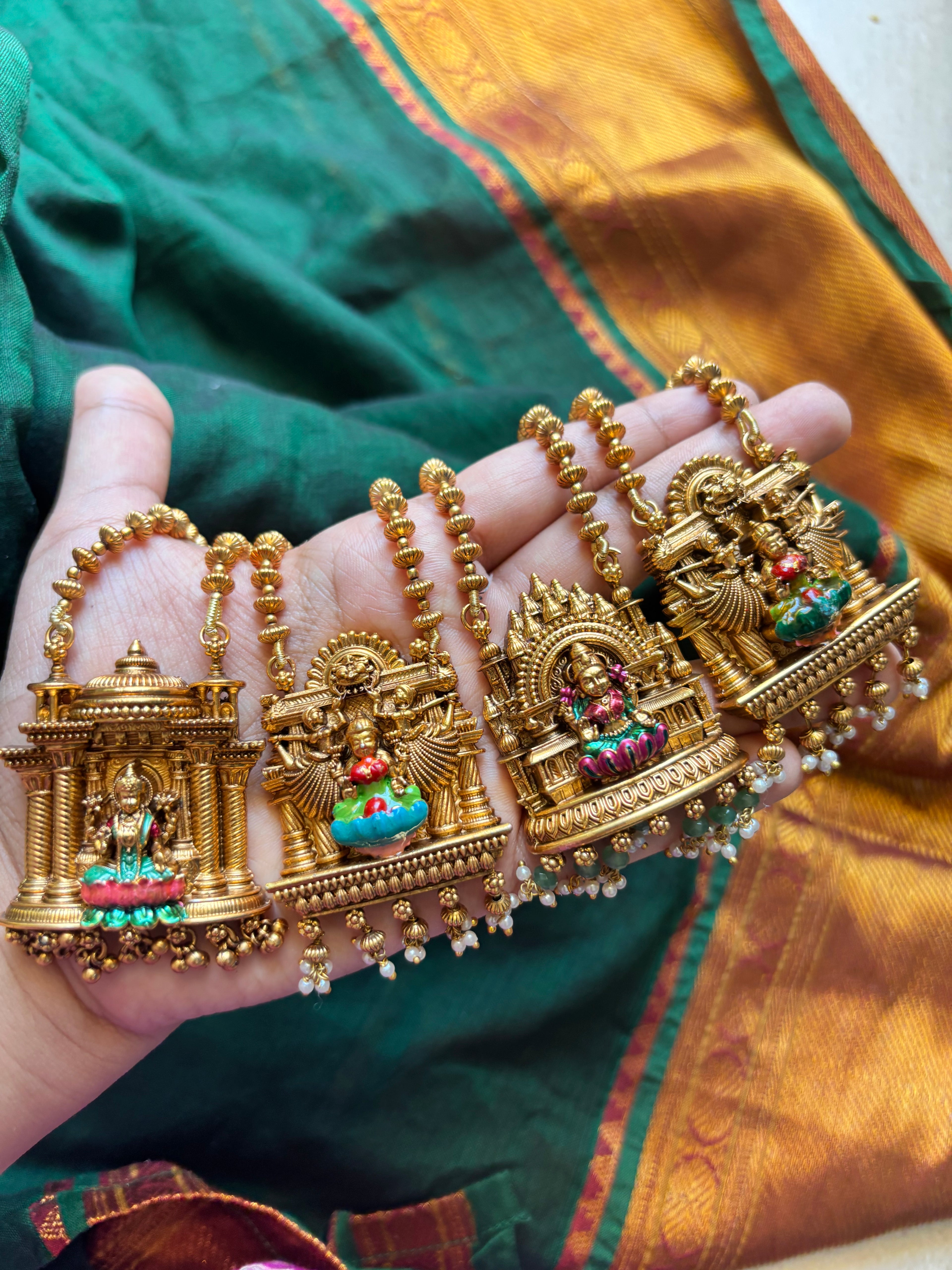 Handpainted Lakshmi set with ball chain