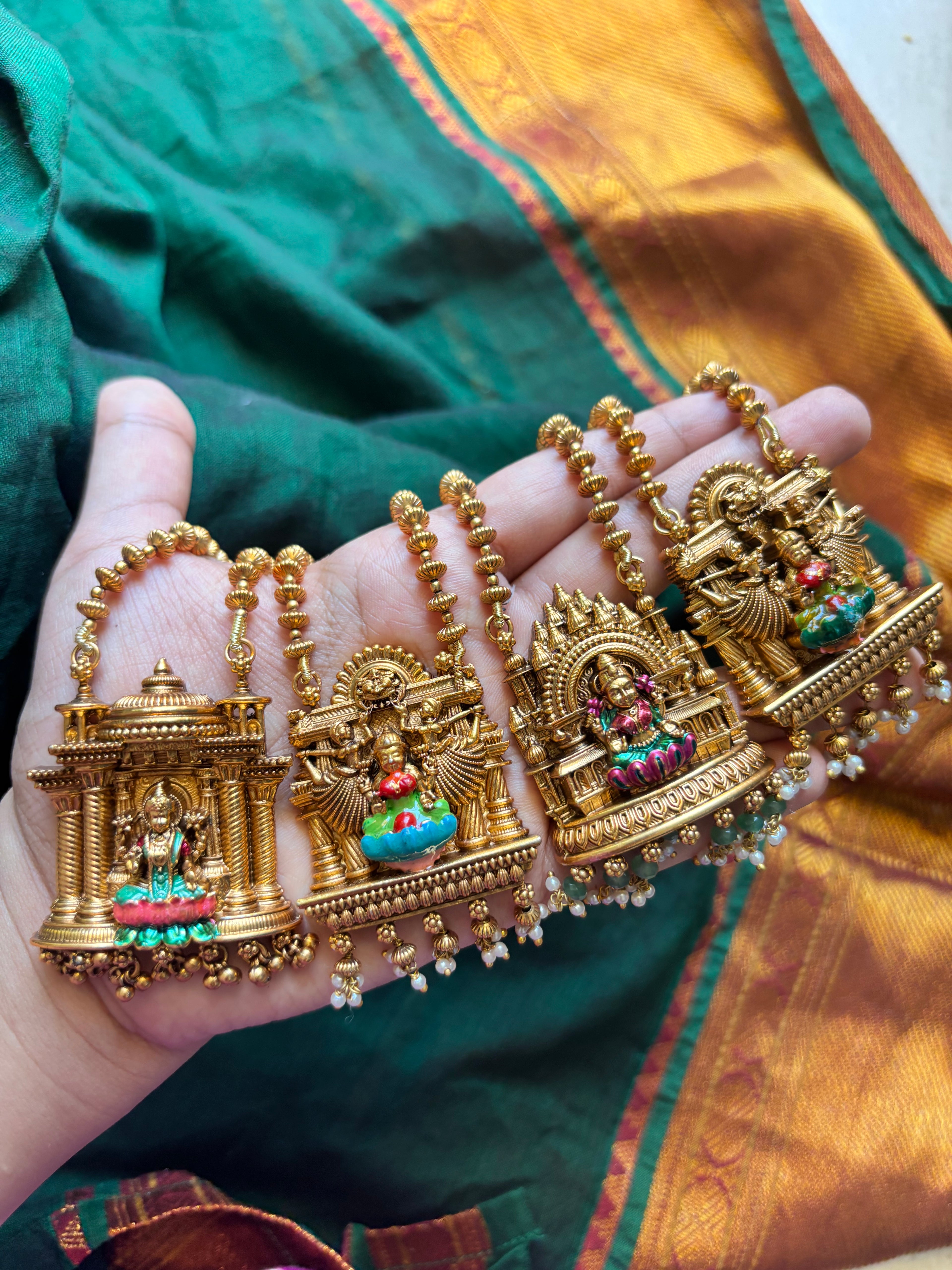Handpainted Lakshmi set with ball chain