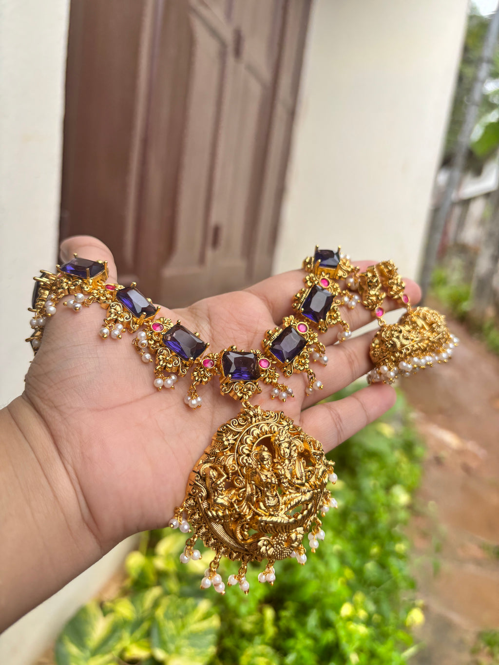 Purple stone krishna set