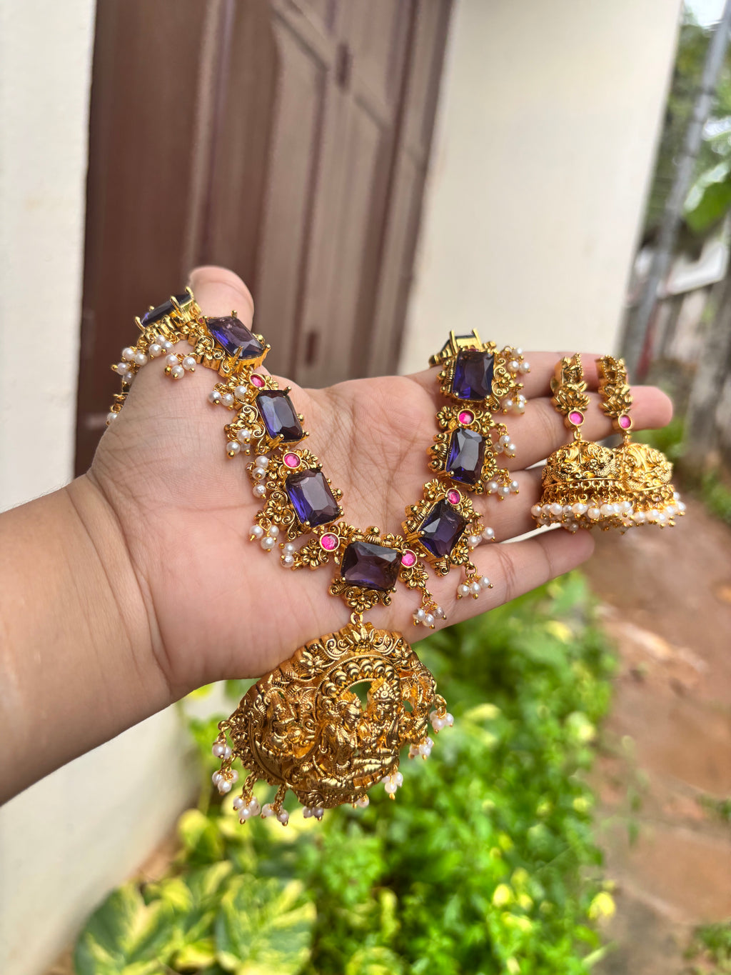 Purple stone krishna set