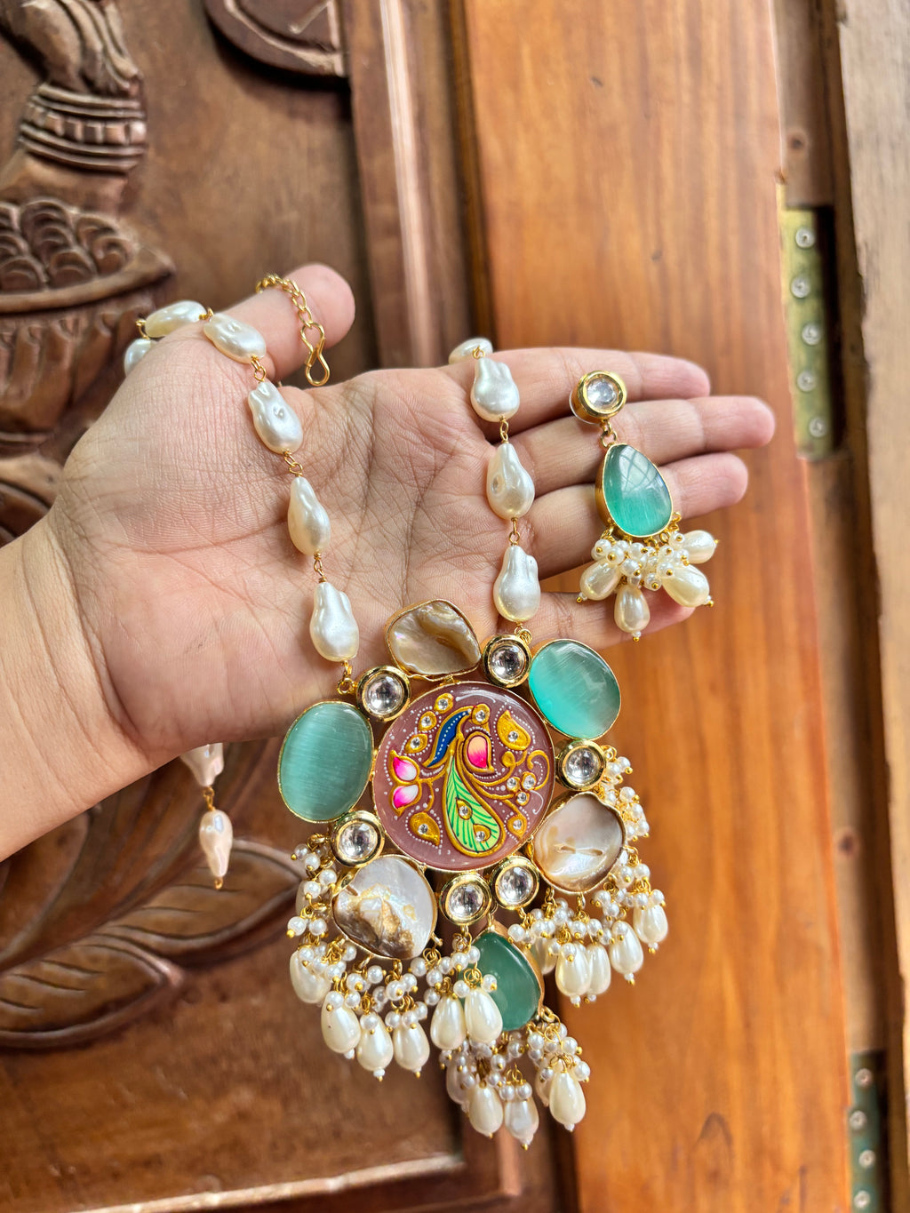 Mother of Pearl and stone neckpiece