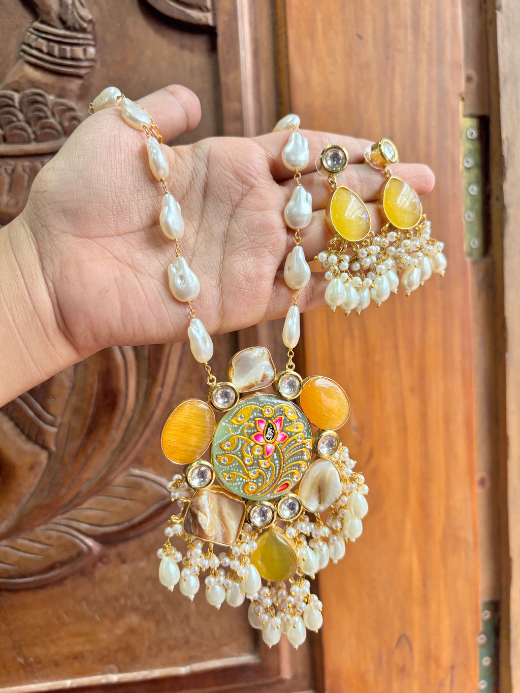 Mother of Pearl and stone neckpiece
