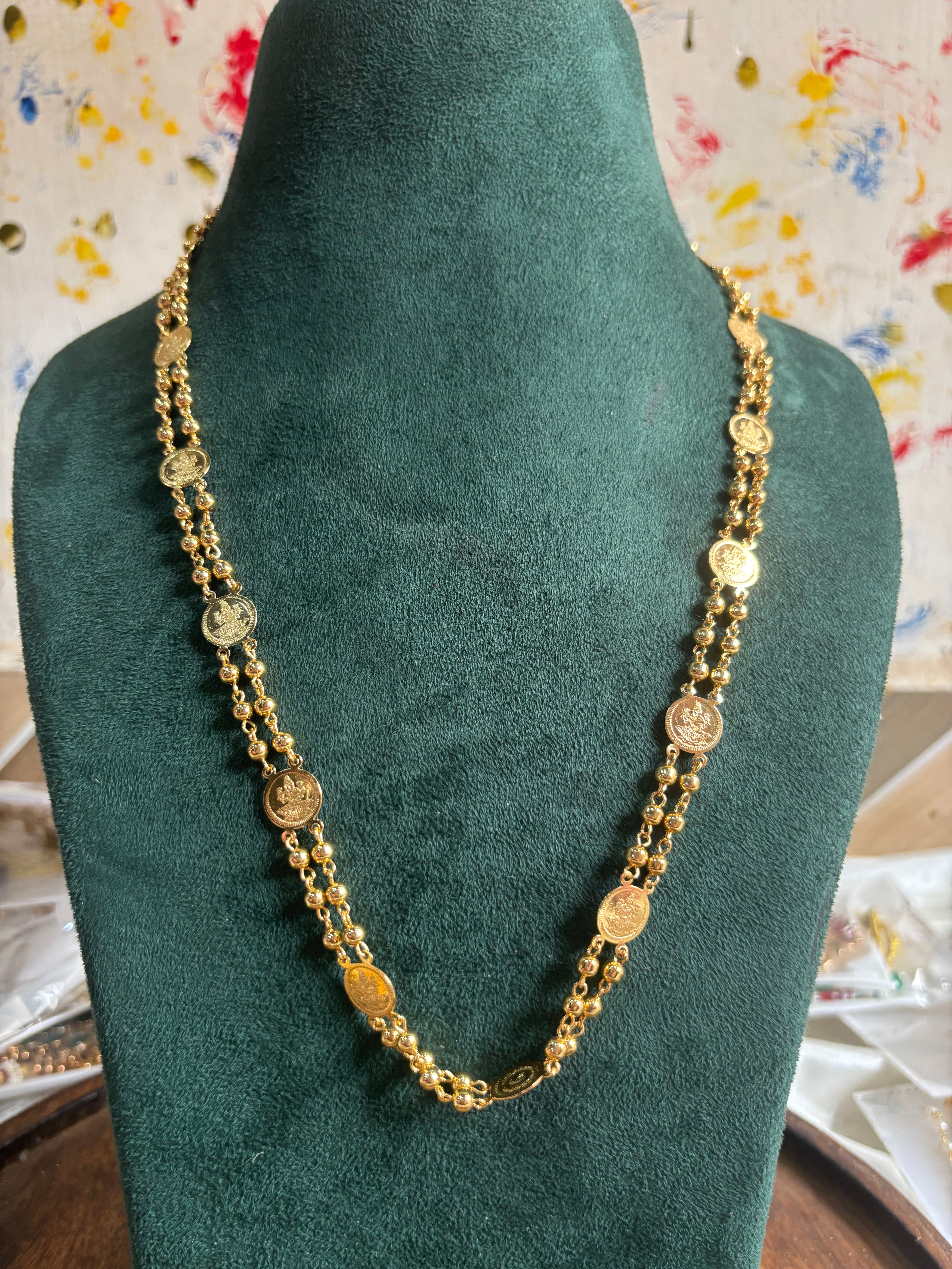 Double line gold coin chain