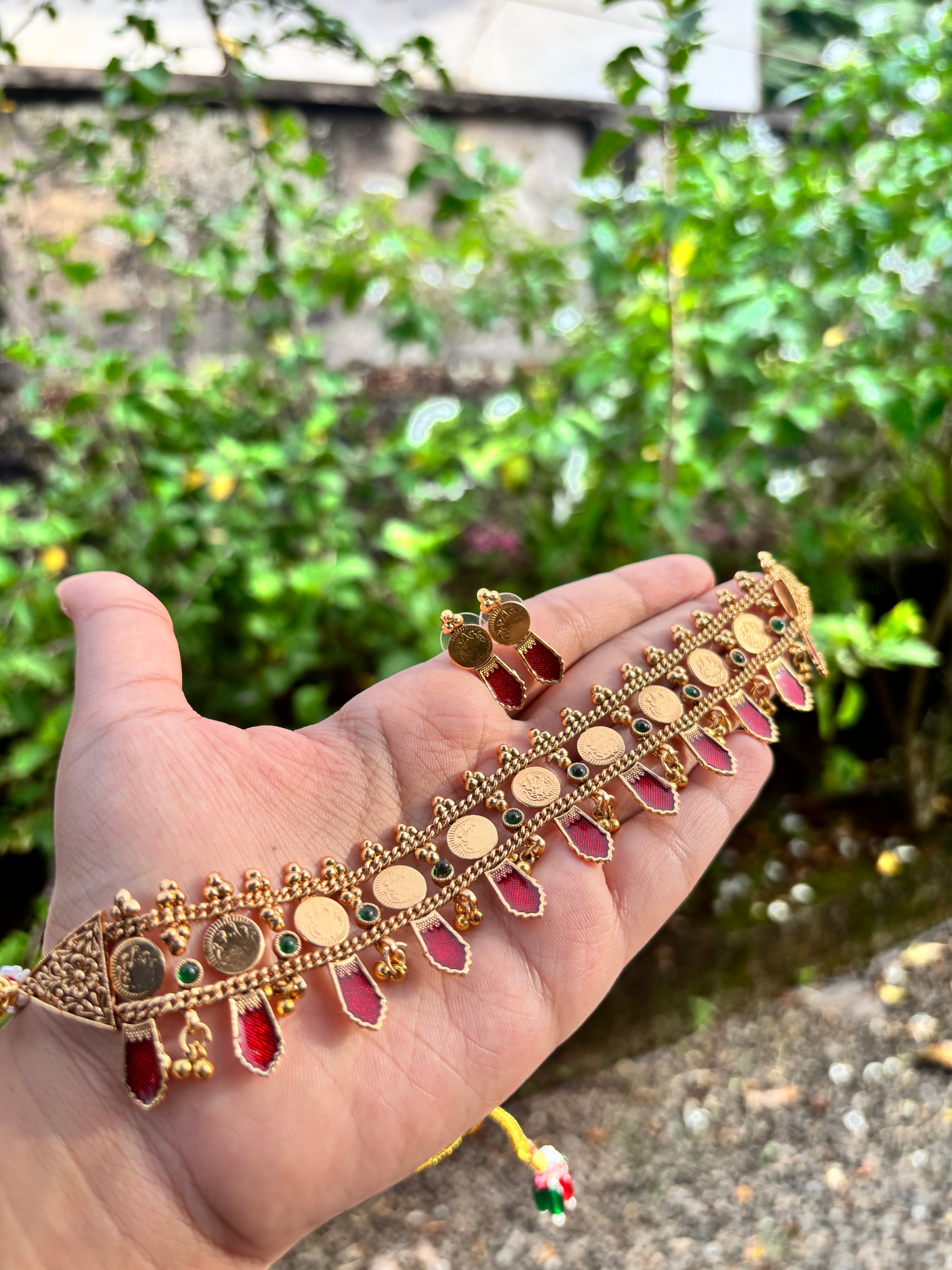 Enamel coin Nagapadam choker