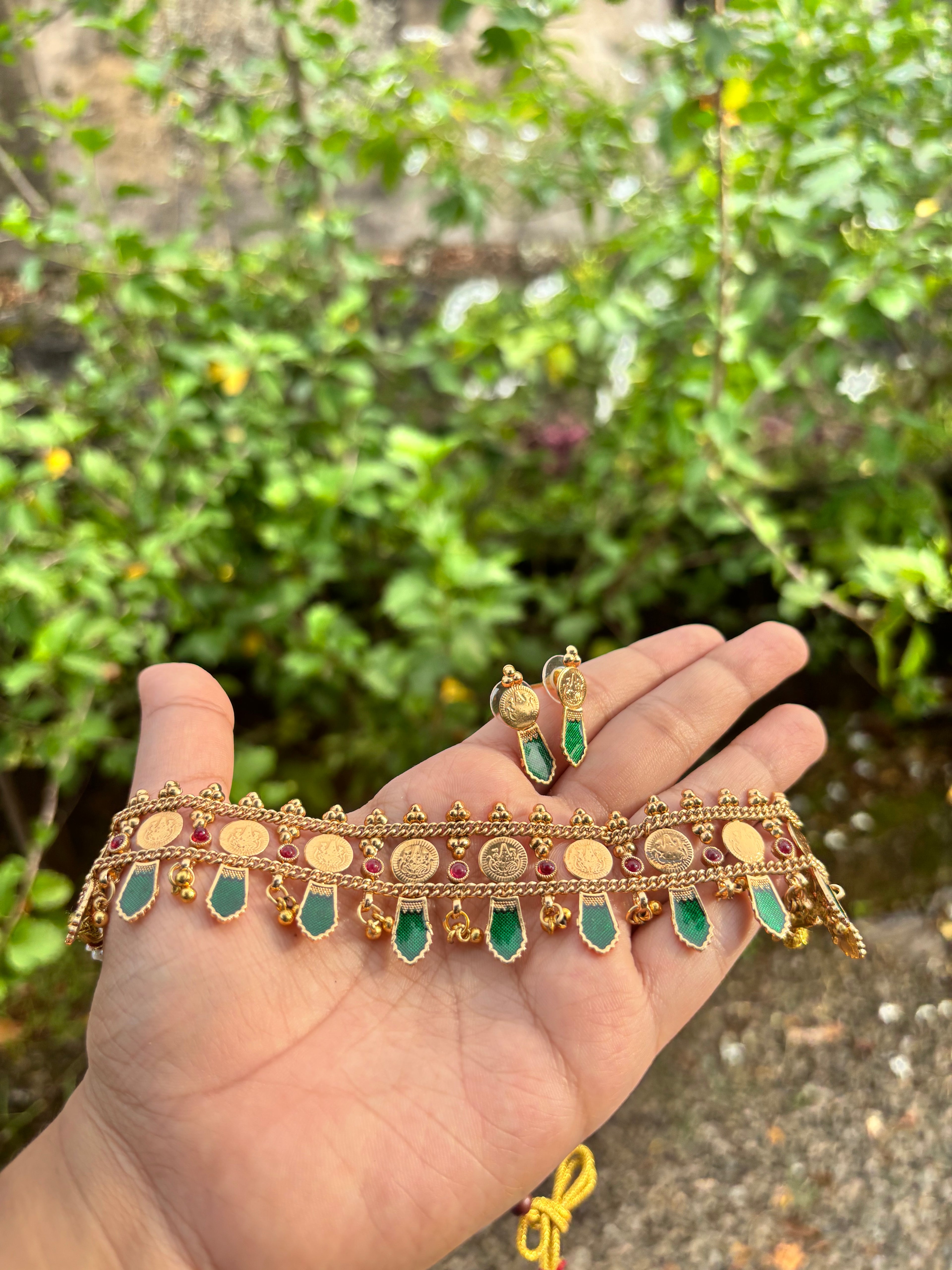 Enamel coin Nagapadam choker
