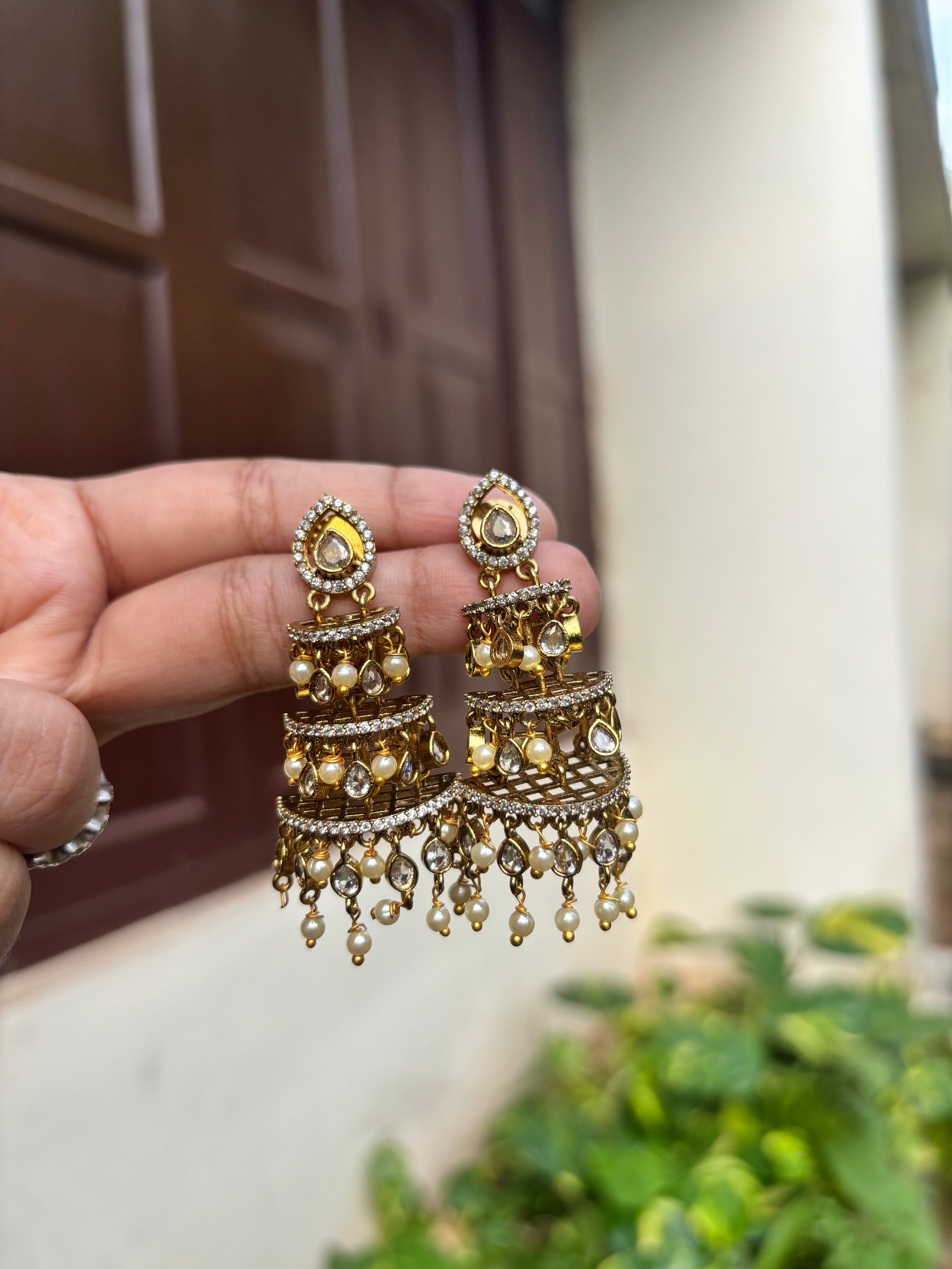 White step bridal jhumka