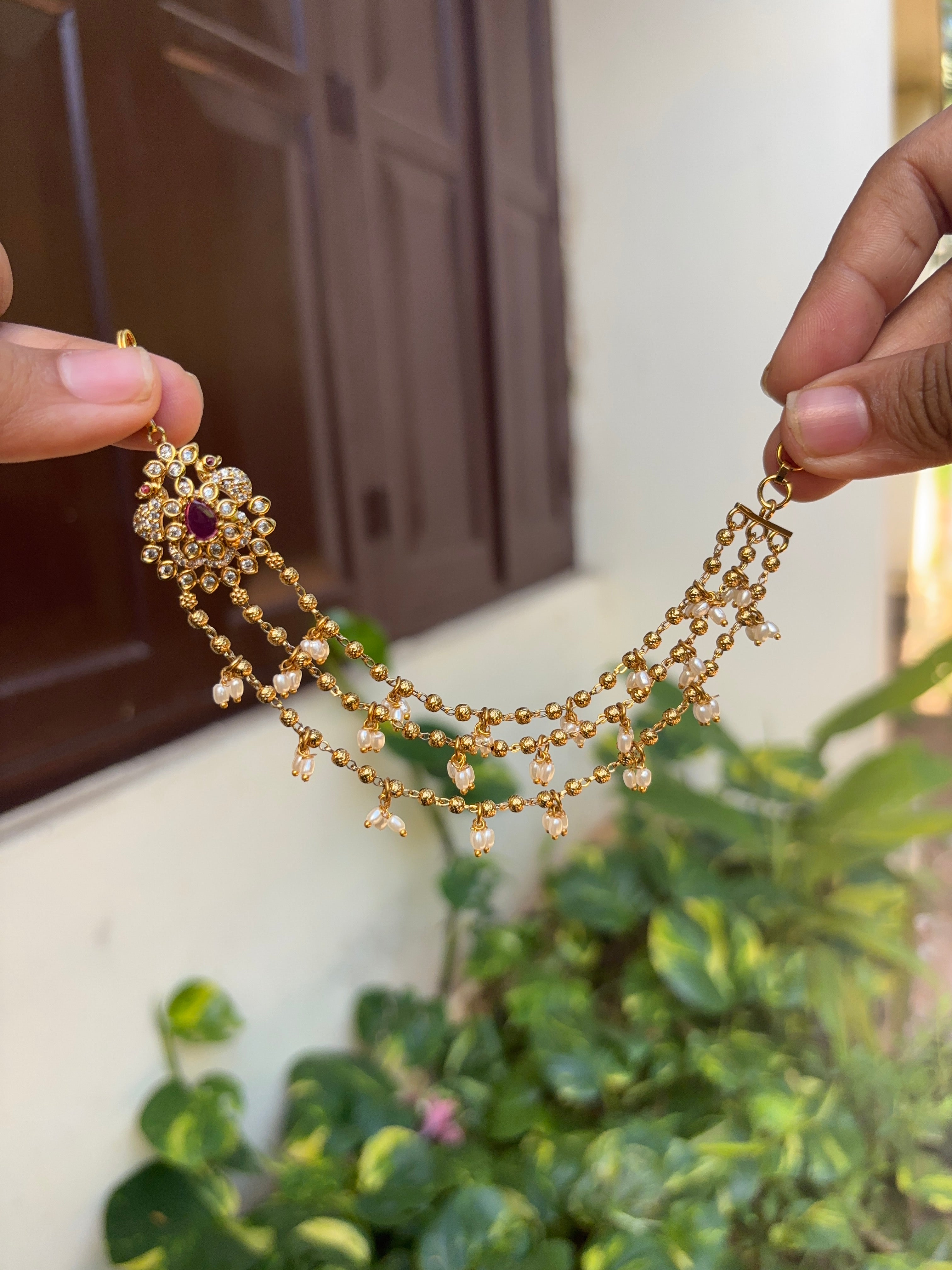 Ruby Kundan motif earchains(pair)