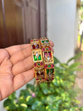 Red with green floral bangles