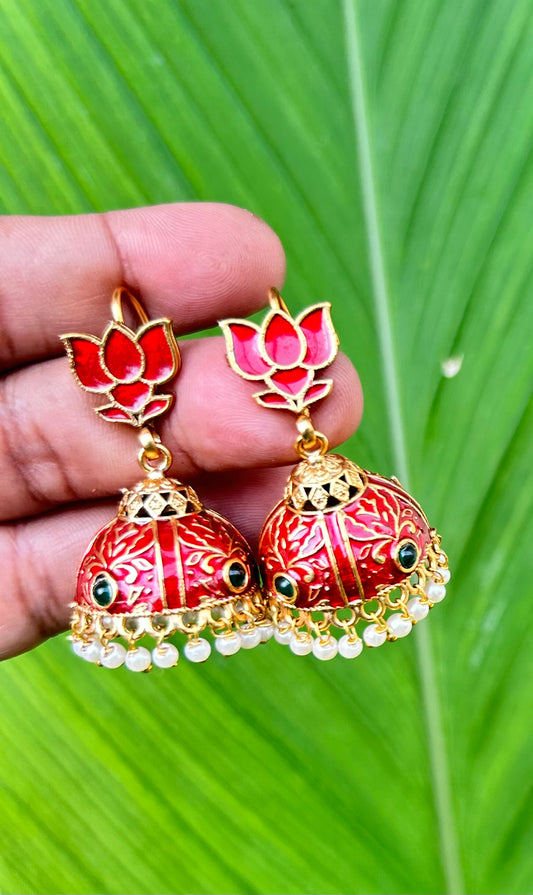 Meenakari lotus jhumka