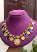 Blue antique coin necklace