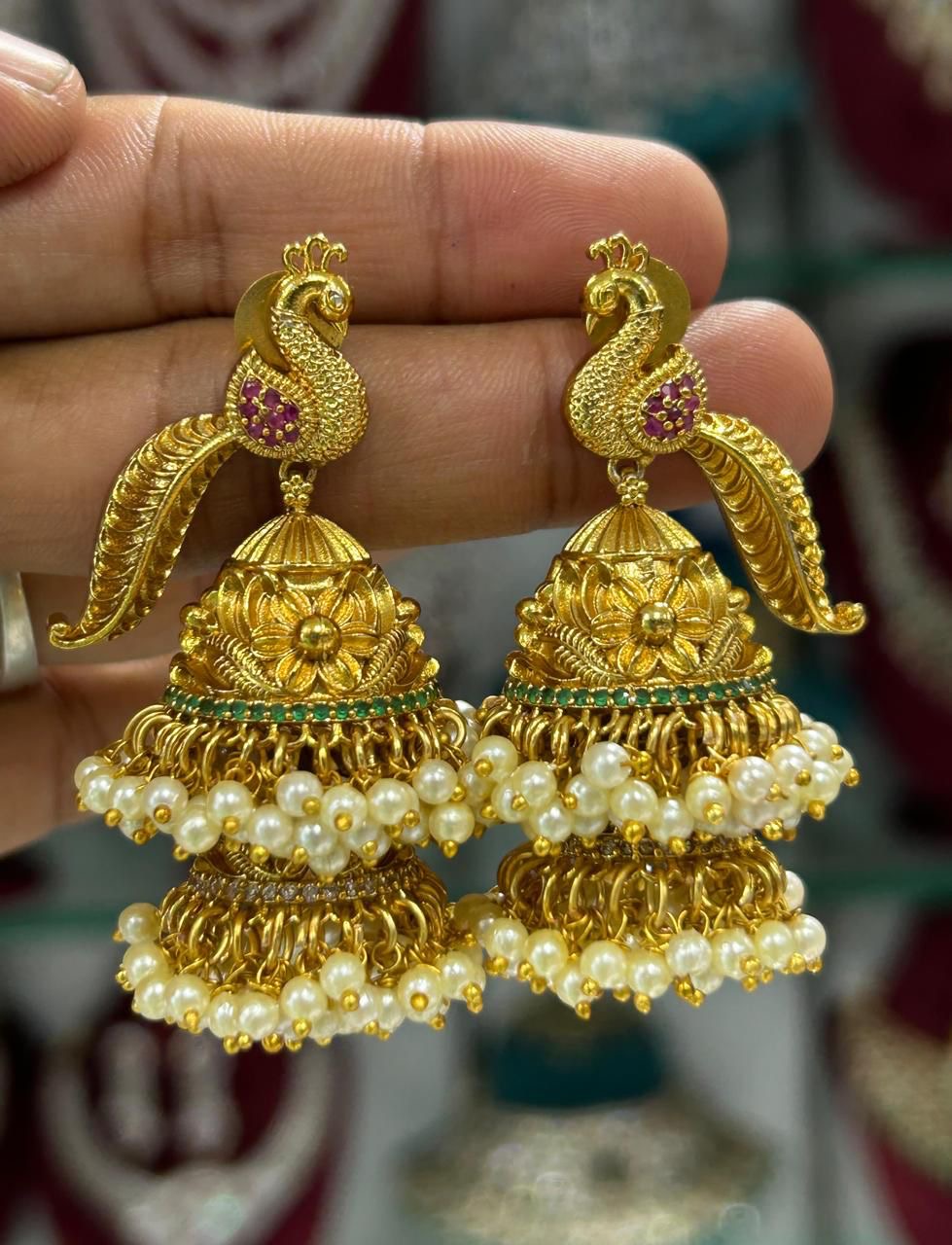 Peacock double jhumka